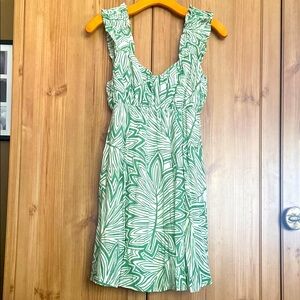 Blu Pepper Boutique Dress Lined Tunic Green White Plant Pattern L EUC